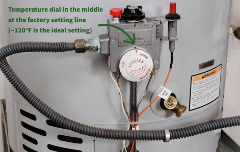 Example of water heater set to middle setting